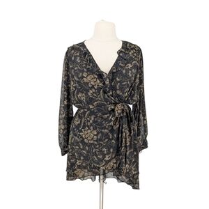 01370 NEW Torrid Floral Chiffon Tunic Top Black Gold 3X bohemian retro hippie